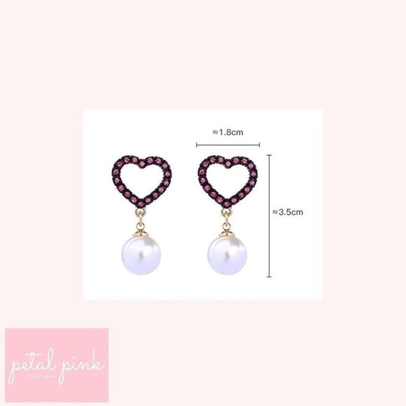 High-End Crystal Heart and Glass Pearl Drop Earrings - Picture 4 of 5